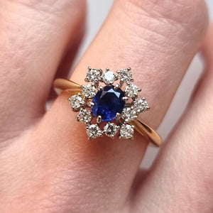 Vintage 18ct Gold Sapphire and Diamond Star Cluster Ring, 0.45ct modelled