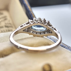 18ct White Gold & Platinum Aquamarine and Diamond Cluster Ring from behind
