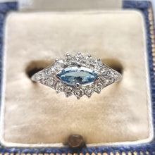 Load image into Gallery viewer, 18ct White Gold &amp; Platinum Aquamarine and Diamond Cluster Ring in box

