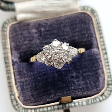 Load image into Gallery viewer, Vintage 18ct Yellow &amp; White Gold Diamond Cluster Ring, 0.90ct in box
