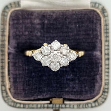 Load image into Gallery viewer, Vintage 18ct Yellow &amp; White Gold Diamond Cluster Ring, 0.90ct in box
