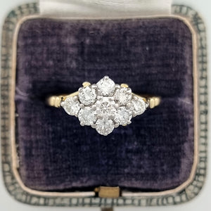 Vintage 18ct Yellow & White Gold Diamond Cluster Ring, 0.90ct in box