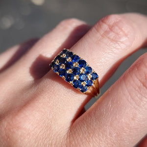 Vintage 14ct Gold Three Row Sapphire Ring modelled