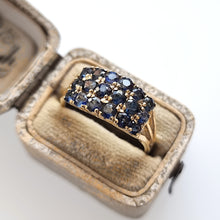 Load image into Gallery viewer, Vintage 14ct Gold Three Row Sapphire Ring in box
