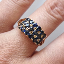 Load image into Gallery viewer, Vintage 14ct Gold Three Row Sapphire Ring modelled
