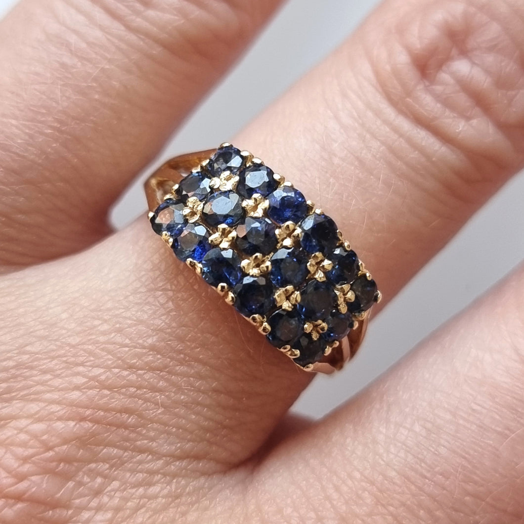 Vintage 14ct Gold Three Row Sapphire Ring modelled