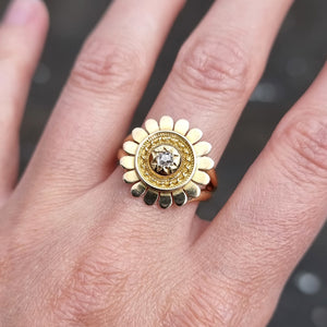 Antique 9ct Gold Diamond Sunflower Ring modelled