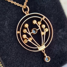 Load image into Gallery viewer, Edwardian 9ct Gold Aquamarine &amp; Pearl Pendant Necklace by Murrle Bennett back
