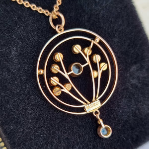 Edwardian 9ct Gold Aquamarine & Pearl Pendant Necklace by Murrle Bennett back