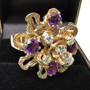 Vintage 18ct Gold Amethyst & Diamond Dress Ring