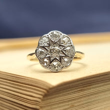 Load image into Gallery viewer, Antique 18ct Gold Old-Cut Diamond Cluster Ring, 1.00ct on book
