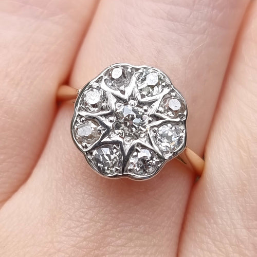 Antique 18ct Gold Old-Cut Diamond Cluster Ring, 1.00ct on finger