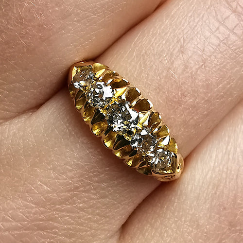 Antique 18ct Gold Diamond Carved Half Hoop Ring