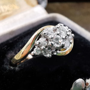 Vintage 18ct Gold Diamond Cluster Twist Ring