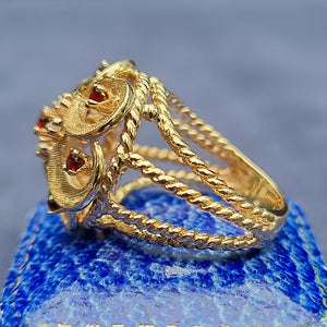 Vintage 14ct Gold Garnet & Pearl Statement Cluster Ring