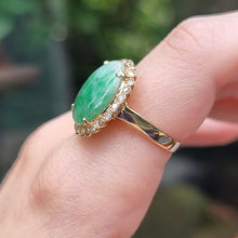Load image into Gallery viewer, 14ct Gold Jade &amp; Diamond Oval Cluster Ring
