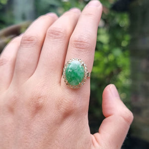 14ct Gold Jade & Diamond Oval Cluster Ring