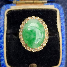 Load image into Gallery viewer, 14ct Gold Jade &amp; Diamond Oval Cluster Ring

