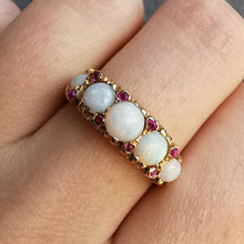 Load image into Gallery viewer, Vintage 18ct Gold Opal &amp; Ruby Ring on finger
