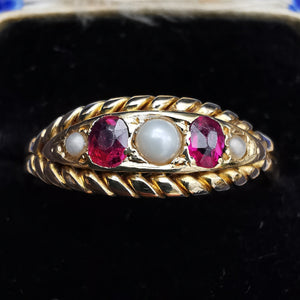 Antique 18ct Gold Ruby & Pearl Ring