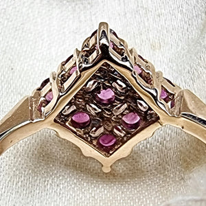 Vintage 9ct Gold Ruby Square Cluster Ring