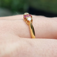Load image into Gallery viewer, Vintage 18ct Gold Ruby &amp; Diamond Three Stone Ring
