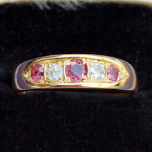Load image into Gallery viewer, Vintage 18ct Gold Ruby &amp; Diamond Five Stone Ring
