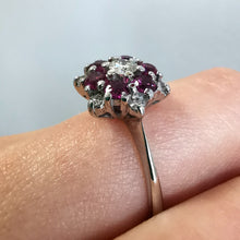Load image into Gallery viewer, Vintage 18ct White Gold Ruby &amp; Diamond Cluster Ring
