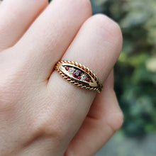Load image into Gallery viewer, Antique 18ct Gold Ruby &amp; Diamond Rope Edge Ring
