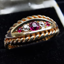 Load image into Gallery viewer, Antique 18ct Gold Ruby &amp; Diamond Rope Edge Ring
