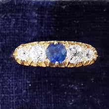 Load image into Gallery viewer, Victorian 18ct Gold Sapphire &amp; Diamond Five Stone Ring | Hallmarked Chester 1896

