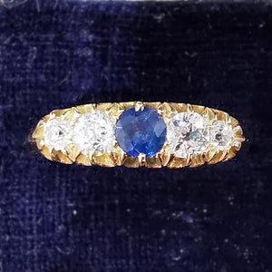 Victorian 18ct Gold Sapphire & Diamond Five Stone Ring | Hallmarked Chester 1896