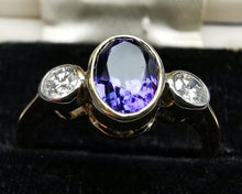 Load image into Gallery viewer, Vintage 18ct Gold Tanzanite &amp; Diamond Three Stone Ring
