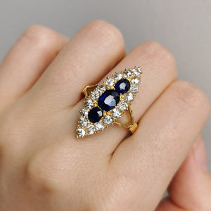 Victorian 18ct Gold Sapphire & Diamond Navette Cluster Ring
