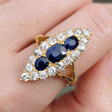 Load image into Gallery viewer, Victorian 18ct Gold Sapphire &amp; Diamond Navette Cluster Ring
