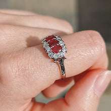 Load image into Gallery viewer, Vintage 18ct White Gold Ruby &amp; Diamond Triple Cluster Ring
