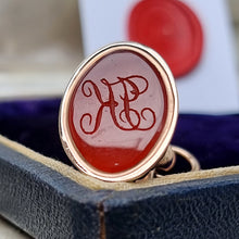 Load image into Gallery viewer, Antique 9ct Gold Carnelian Fob Seal, Initials JK seal face
