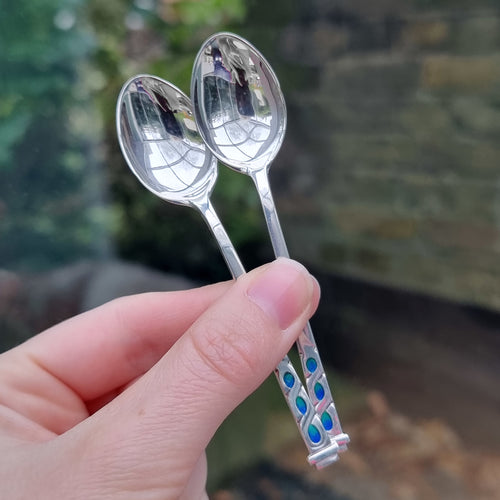 Liberty & Co. Vintage Pair of Sterling Silver Teaspoons, Birmingham 1939 in hand