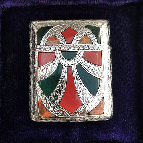 Art Deco Sterling Silver Agate Vesta Case by James Fenton