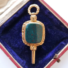 Load image into Gallery viewer, Vintage 9ct Gold Carnelian &amp; Bloodstone Watch Key Pendant in box
