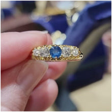 Load and play video in Gallery viewer, Victorian 18ct Gold Sapphire &amp; Diamond 0.70ct Five Stone Ring
