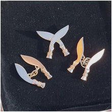 Load and play video in Gallery viewer, Vintage 9ct Gold Kukri Cufflinks &amp; Lapel Pin Suite
