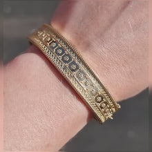 Load and play video in Gallery viewer, Victorian 15ct Gold Etruscan Style Bangle, Hallmarked Birmingham 1888
