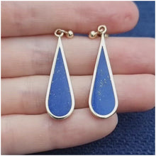 Load and play video in Gallery viewer, Vintage 9ct Gold Lapis Drop Earrings

