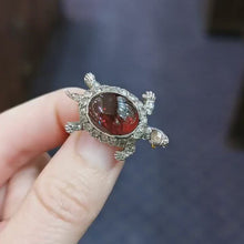 Load and play video in Gallery viewer, Vintage Gold/Silver Garnet &amp; Diamond Tortoise Brooch video
