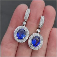 Load and play video in Gallery viewer, 18ct White Gold Tanzanite and Diamond Cluster Drop Earrings
