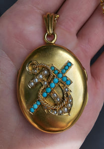 Victorian 18ct Gold Turquoise & Pearl Locket