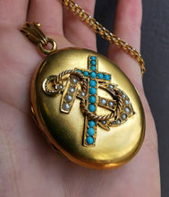 Load image into Gallery viewer, Victorian 18ct Gold Turquoise &amp; Pearl Locket
