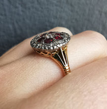 Load image into Gallery viewer, Vintage 18ct Gold/Silver Ruby &amp; Diamond Cluster Ring
