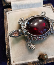 Load image into Gallery viewer, Vintage Gold/Silver Garnet &amp; Diamond Tortoise Brooch
